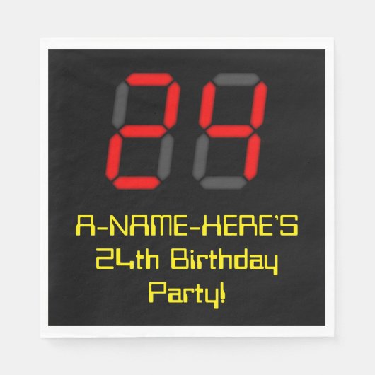 24e verjaardag: Rode digitale klok stijl "24" + na Servet (Voorkant)