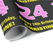 24e verjaardag: roze strepen en harten "24" + naam cadeaupapier (Rol Hoek)