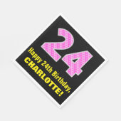 24e verjaardag: roze strepen en harten "24" + naam servet (Hoek)