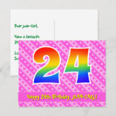 24e verjaardag: Roze strepen & harten, Regenboog 2 Briefkaart (Voorkant / Achterkant)