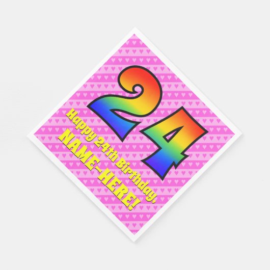 24e verjaardag: Roze strepen & harten, Regenboog # Servet (Hoek)