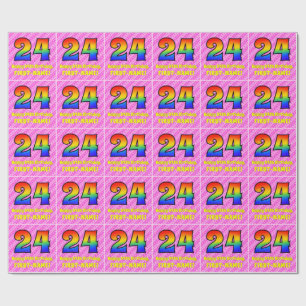 24e verjaardag: roze strips & harten, regenboognr. cadeaupapier