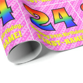 24e verjaardag: roze strips & harten, regenboognr. cadeaupapier (Rol Hoek)