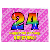 24e verjaardag: roze strips & harten, regenboognr. groot cadeauzakje (Achterkant)