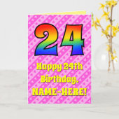 24e verjaardag: roze strips & harten, regenboognr. kaart (Gele Bloem)