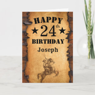 24e verjaardag Rustic Country Western Cowboy Horse Kaart