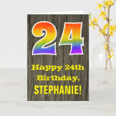 24e verjaardag: rustieke faux hout look, regenboog kaart (Gele Bloem)