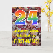 24e verjaardag; rustieke herfstbladeren; regenboog kaart (Gele Bloem)