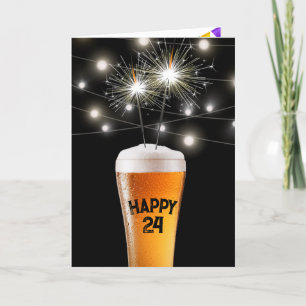 24e verjaardag Sparkler in bierglas Kaart