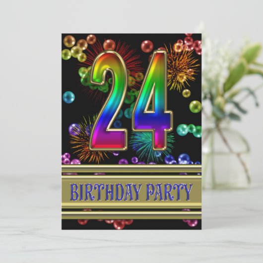 24e verjaardag Uitnodiging met bellen (Staand voorkant)