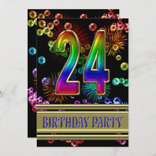 24e verjaardag Uitnodiging met bellen (Voorkant / Achterkant)