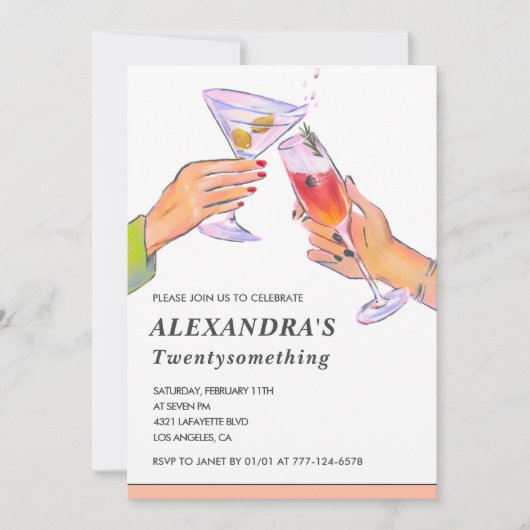 24e verjaardag uitnodigingen Cocktail Fun Party (Voorkant)