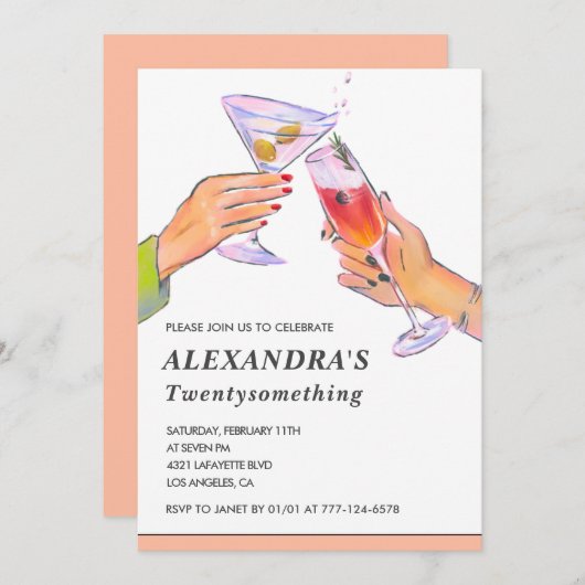 24e verjaardag uitnodigingen Cocktail Fun Party (Voorkant / Achterkant)