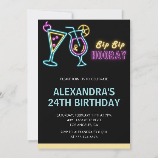 24e verjaardag uitnodigingen Cocktail Neon Glow (Voorkant)