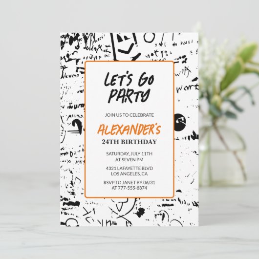 24e verjaardag Uitnodigingen Mannen Graffiti Grung (Staand voorkant)