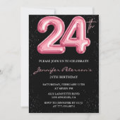 24e verjaardag uitnodigingen Pink Balloon Glam Bla (Voorkant)