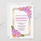 24e verjaardag uitnodigingen Tropical Floral Pink (Voorkant)