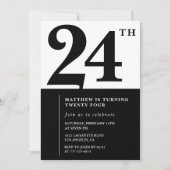 24e verjaardag uitnodigingen Zwart en Wit Elegant (Voorkant)