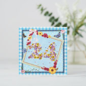 24e verjaardag Uitnodigingsbloemen, vlinders Kaart (Staand voorkant)