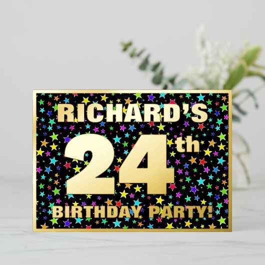 24e verjaardag van de gevechtsdag - vun, kleurrijk folie uitnodiging (Staand Voorkant)