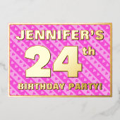 24e verjaardag van de opstand - vuurroze harten en folie uitnodiging (Voorkant)