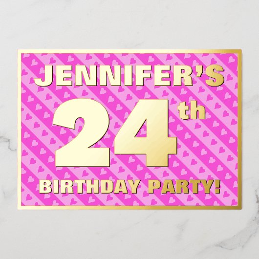 24e verjaardag van de opstand - vuurroze harten en folie uitnodiging (Voorkant)