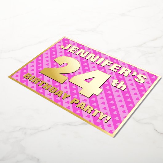 24e verjaardag van de opstand - vuurroze harten en folie uitnodiging (Gedraaid)