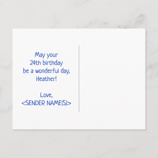 24e verjaardag: Vet, Vun, eenvoudig, regenboog 24 Briefkaart (Achterkant)