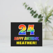 24e verjaardag: Vet, Vun, eenvoudig, regenboog 24 Briefkaart (Staand voorkant)