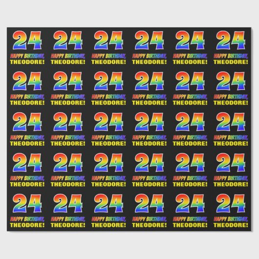 24e verjaardag: Vet, Vun, eenvoudig, regenboog 24 Cadeaupapier (Vlak)