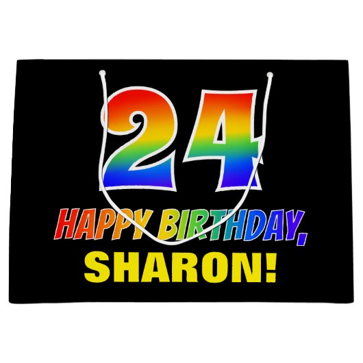 24e verjaardag: Vet, vun, eenvoudig, regenboog 24 Groot Cadeauzakje (Voorkant)