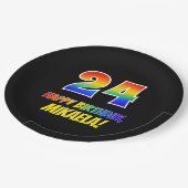 24e verjaardag: Vet, Vun, eenvoudig, regenboog 24 Papieren Bordje (Gekanteld)