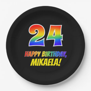 24e verjaardag: Vet, Vun, eenvoudig, regenboog 24 Papieren Bordje