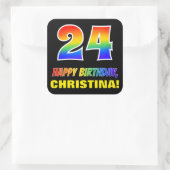 24e verjaardag: Vet, Vun, eenvoudig, regenboog 24 Vierkante Sticker (Tas)