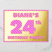 24e verjaardag — Vet, vun, roze band # 24 Folie Uitnodiging (Voorkant)