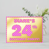 24e verjaardag — Vet, vun, roze band # 24 Folie Uitnodiging (Staand Voorkant)