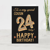 24e verjaardag, voor neef, gouden effect op zwart kaart (Voorkant)