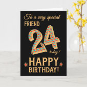 24e verjaardag, voor vriend, Gold Effect op zwart Kaart (Gele Bloem)