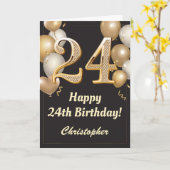 24e verjaardag zwarte en gouden ballonnen Confetti Kaart (Gele Bloem)
