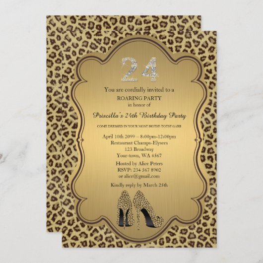 24e, Verjaardagsfeest, 24e, Cheetah High Heels Sch Kaart (Voorkant / Achterkant)