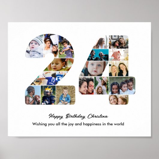 24e Verjaardagsfeest Nummer 24 Foto Collage Poster (Voorkant)