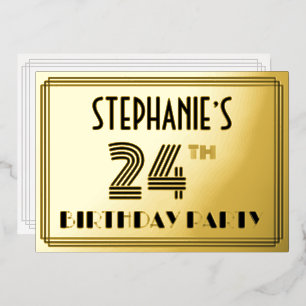 24e Verjaardagsfeestje — Art Deco stijl “24” & Naa Folie Uitnodiging