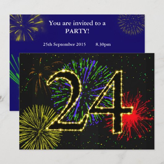 24e verjaardagsfeestje uitnodigen kaart (Voorkant / Achterkant)