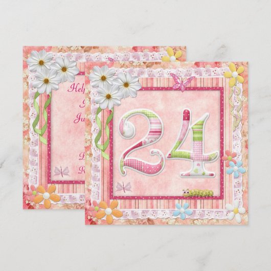 24e verjaardagsfeeststijl kaart (Voorkant / Achterkant)