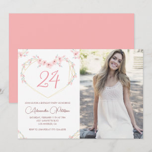 24e verjaardagsuitnodigingen Boho bloemenfoto Kaart