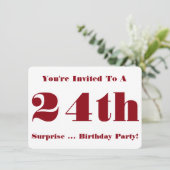 24e Verrassing Verjaardagsfeest Uitnodigen, rood e Kaart (Staand voorkant)