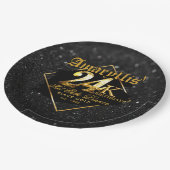 24K Zwart Glitter & Goud Elegant Verjaardag Papieren Bordje (Gekanteld)
