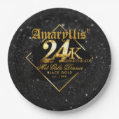 24K Zwart Glitter & Goud Elegant Verjaardag Papieren Bordje (Voorkant)