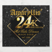 24K Zwart Glitter & Goud Elegant Verjaardag Sparkling Wijnetiket (Enkel label)