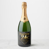 24K Zwart Glitter & Goud Elegant Verjaardag Sparkling Wijnetiket (Voorkant)
